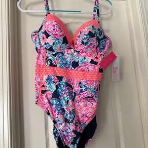 NWT Lilly Pulitzer Pink and Blue Floral One Piece Swimsuit